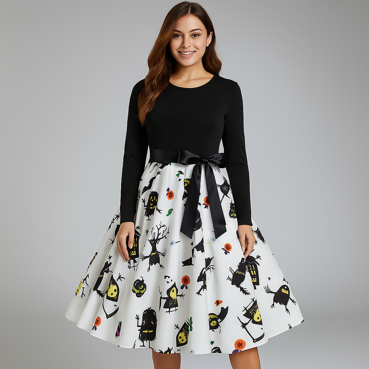 Women’s Halloween Costume Dress | Long Sleeve & Printed Skirt