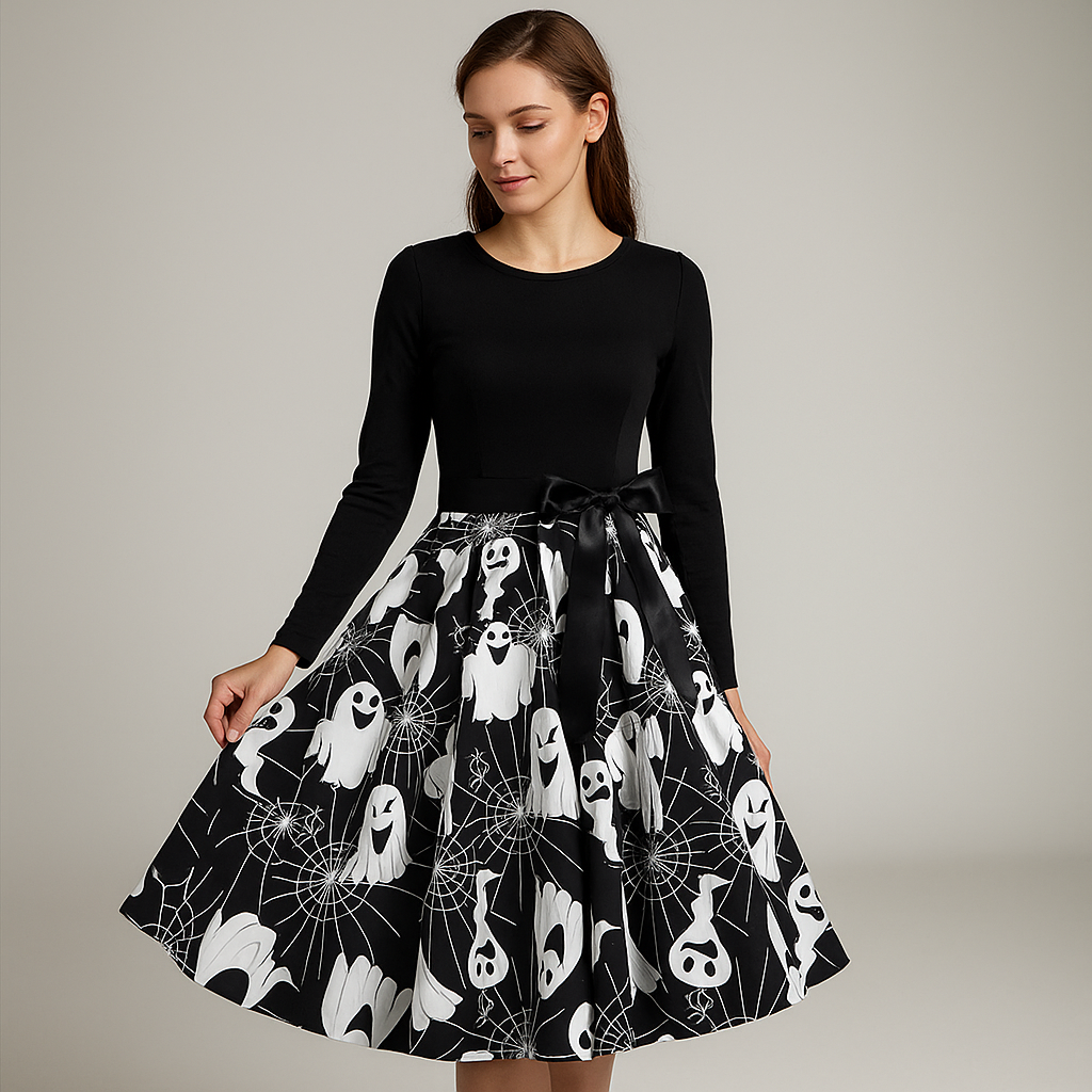 Women’s Halloween Costume Dress | Long Sleeve & Printed Skirt