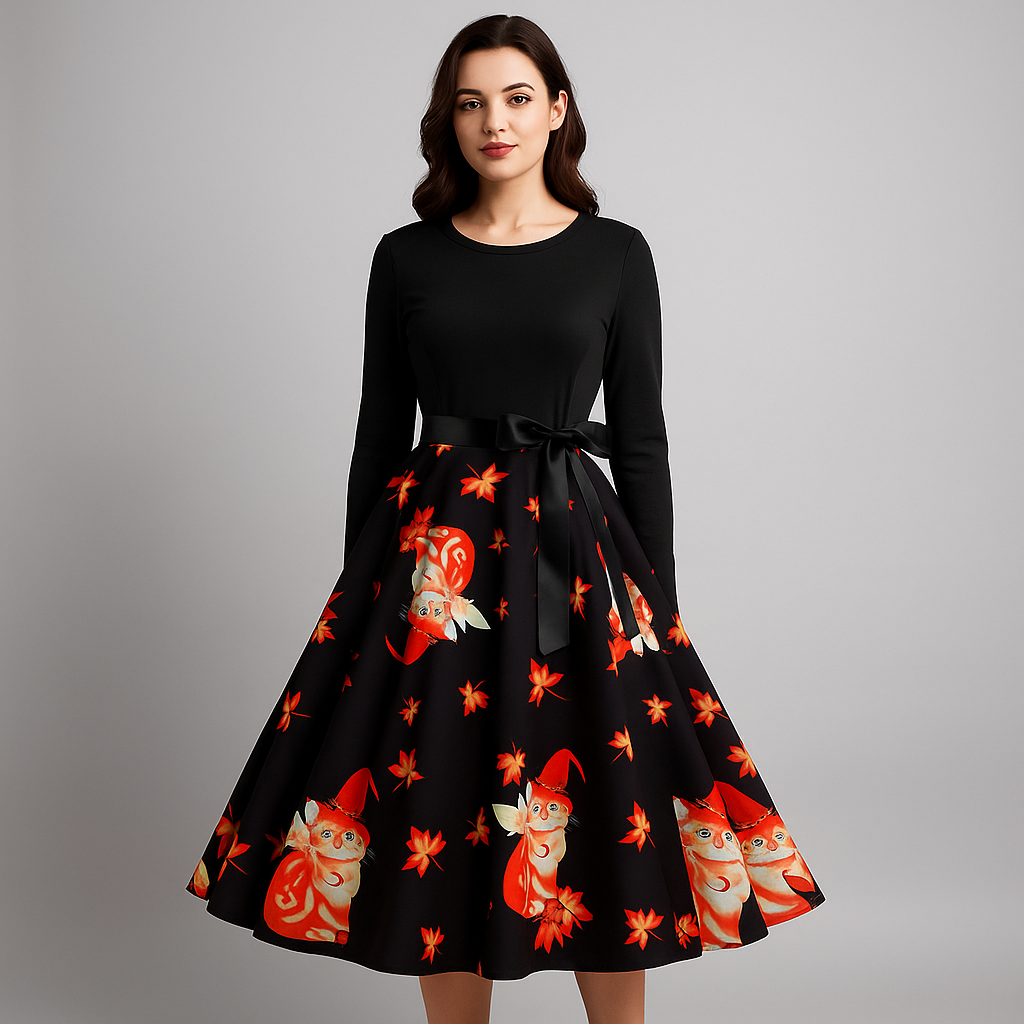 Women’s Halloween Costume Dress | Long Sleeve & Printed Skirt