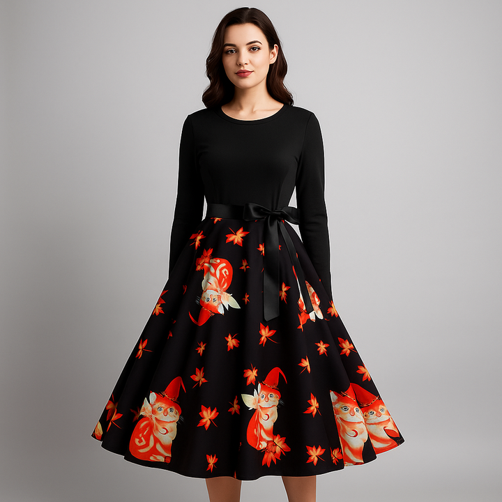 Women’s Halloween Costume Dress | Long Sleeve & Printed Skirt