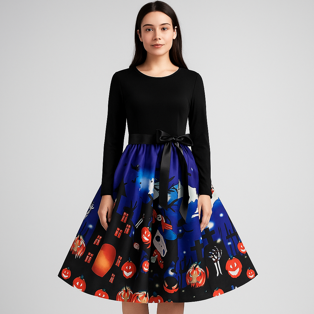 Women’s Halloween Costume Dress | Long Sleeve & Printed Skirt