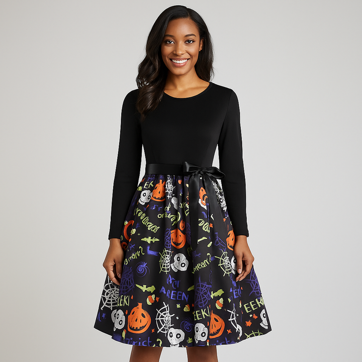 Women’s Halloween Costume Dress | Long Sleeve & Printed Skirt