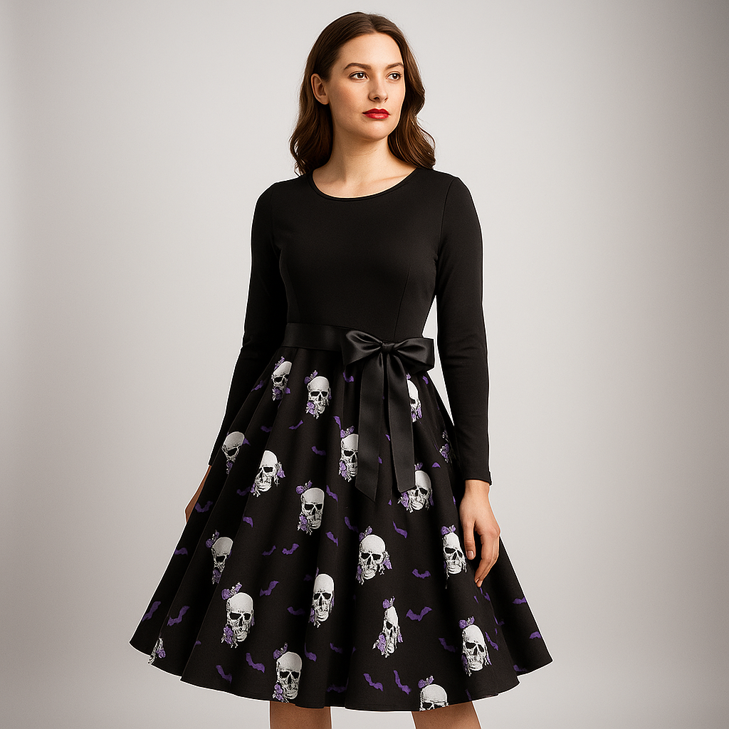 Women’s Halloween Costume Dress | Long Sleeve & Printed Skirt