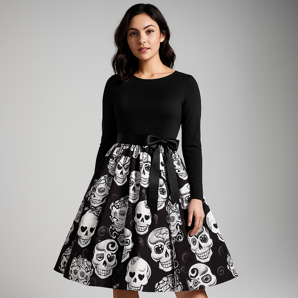 Women’s Halloween Costume Dress | Long Sleeve & Printed Skirt