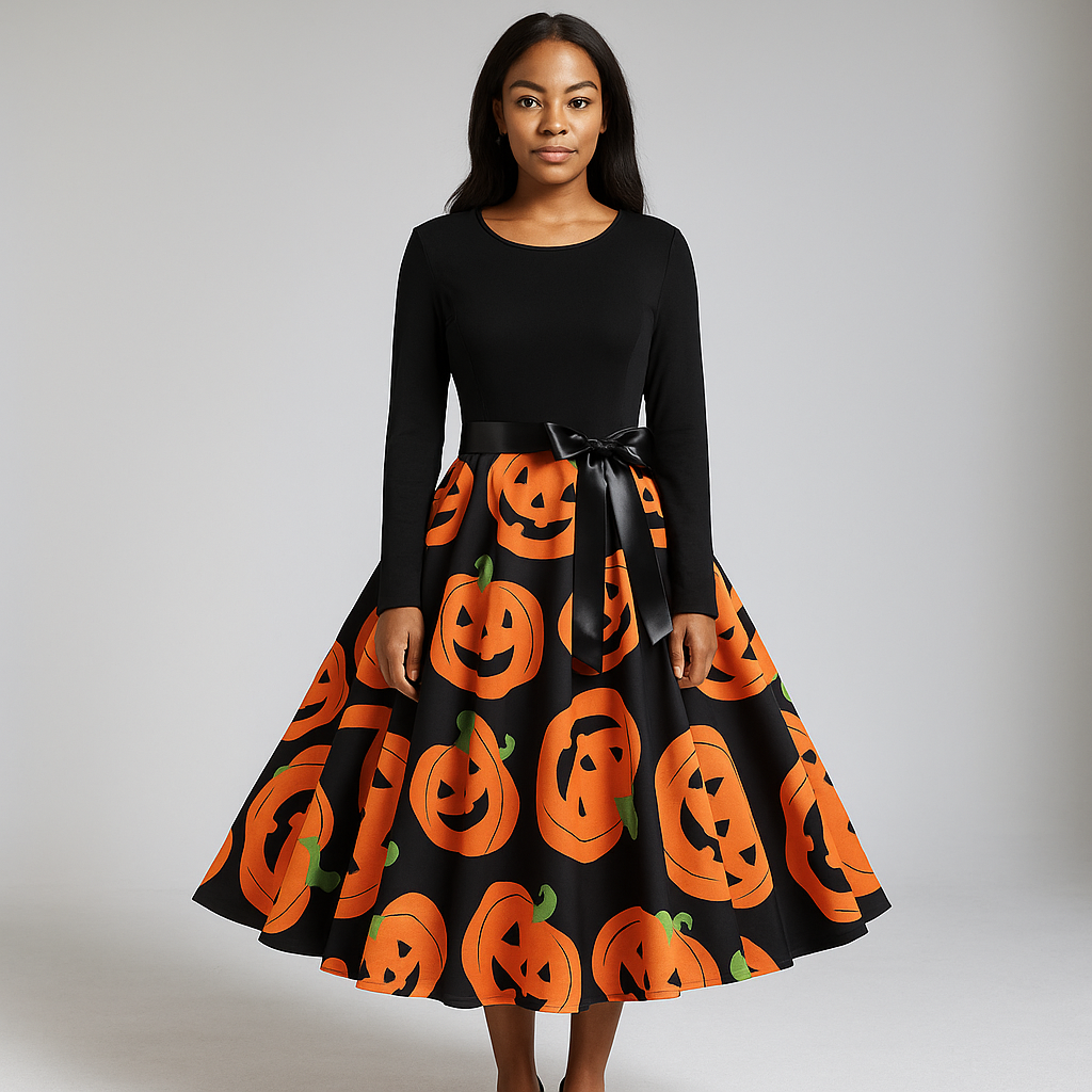 Women’s Halloween Costume Dress | Long Sleeve & Printed Skirt