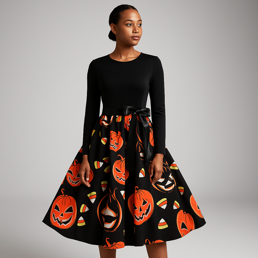 Women’s Halloween Costume Dress | Long Sleeve & Printed Skirt