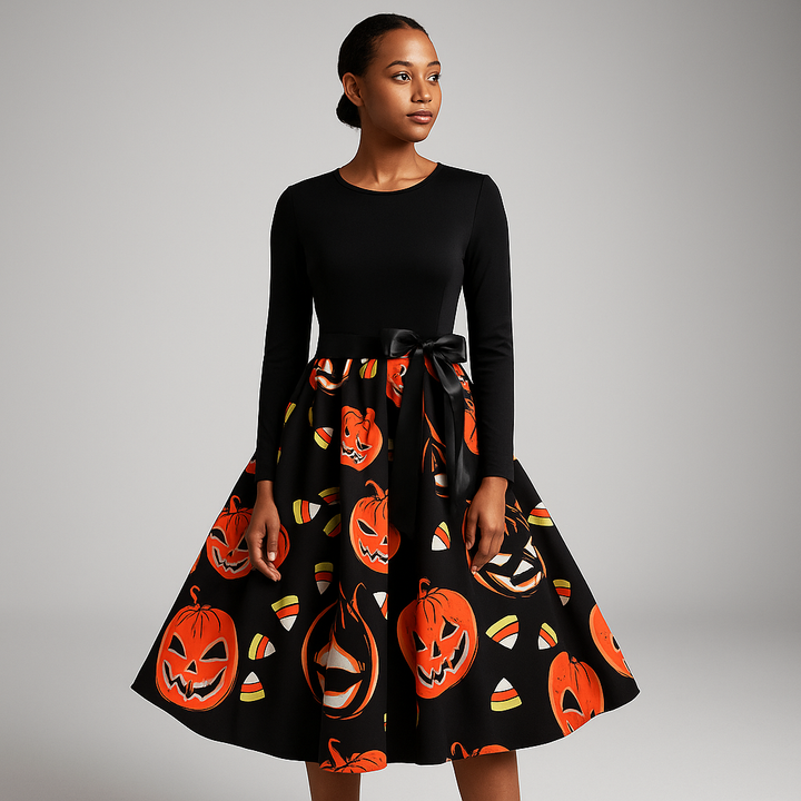 Women’s Halloween Costume Dress | Long Sleeve & Printed Skirt
