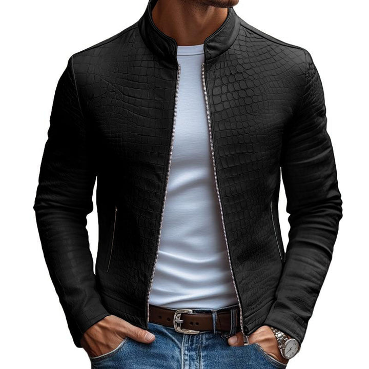 Gregor - Slim-fit Crocodile Print Leather Jacket
