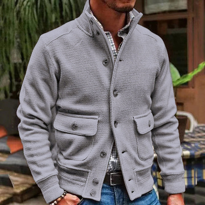 Kyrie - Men's Solid Color Cardigan with Stand Collar