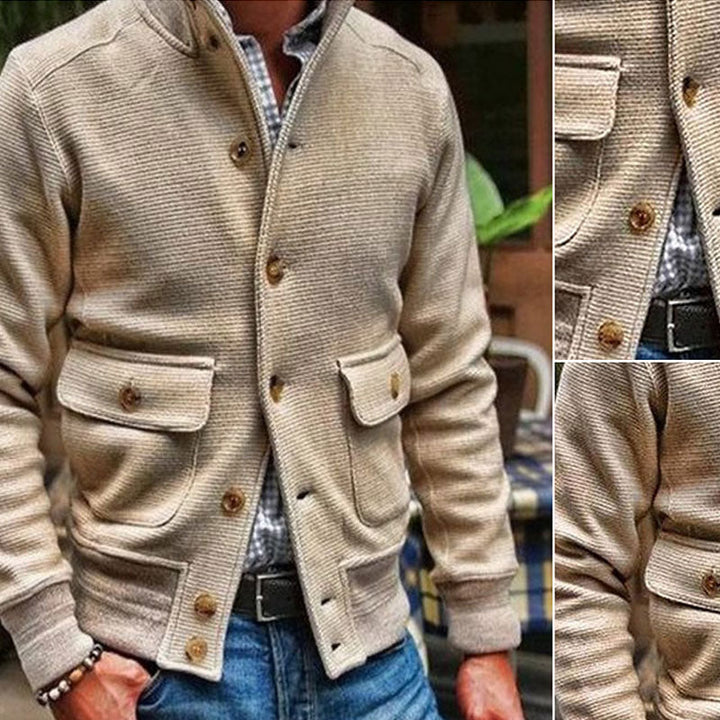 Kyrie - Men's Solid Color Cardigan with Stand Collar