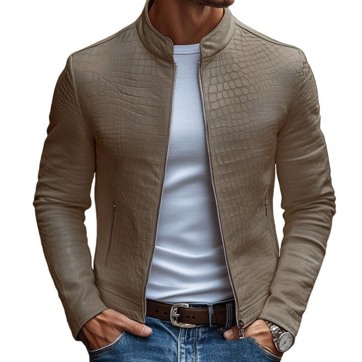 Gregor - Slim-fit Crocodile Print Leather Jacket