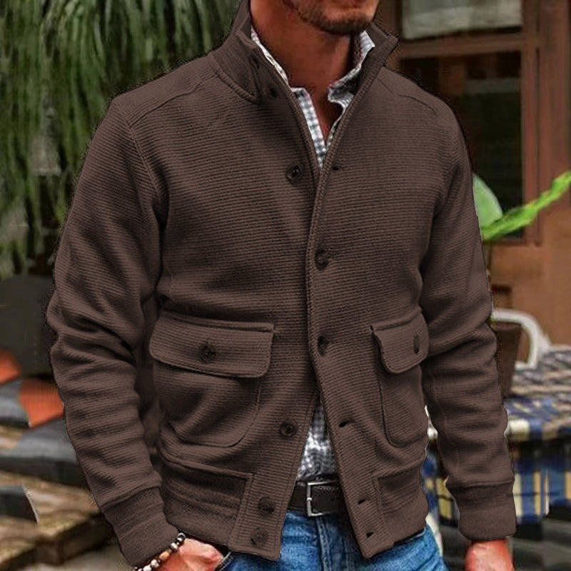 Kyrie - Men's Solid Color Cardigan with Stand Collar