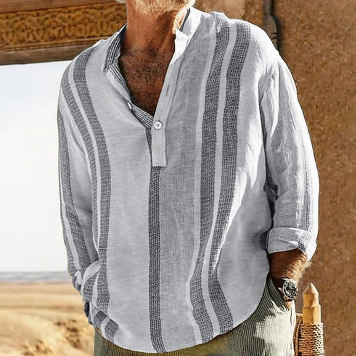 Cooper - V-neck striped lapel shirt