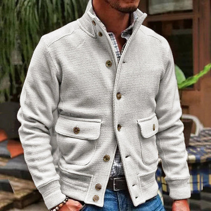 Kyrie - Men's Solid Color Cardigan with Stand Collar
