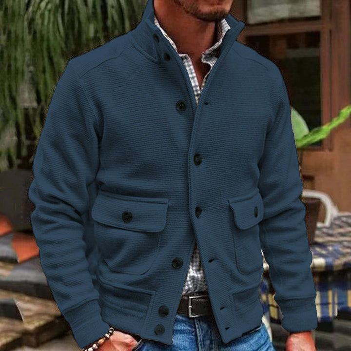 Kyrie - Men's Solid Color Cardigan with Stand Collar