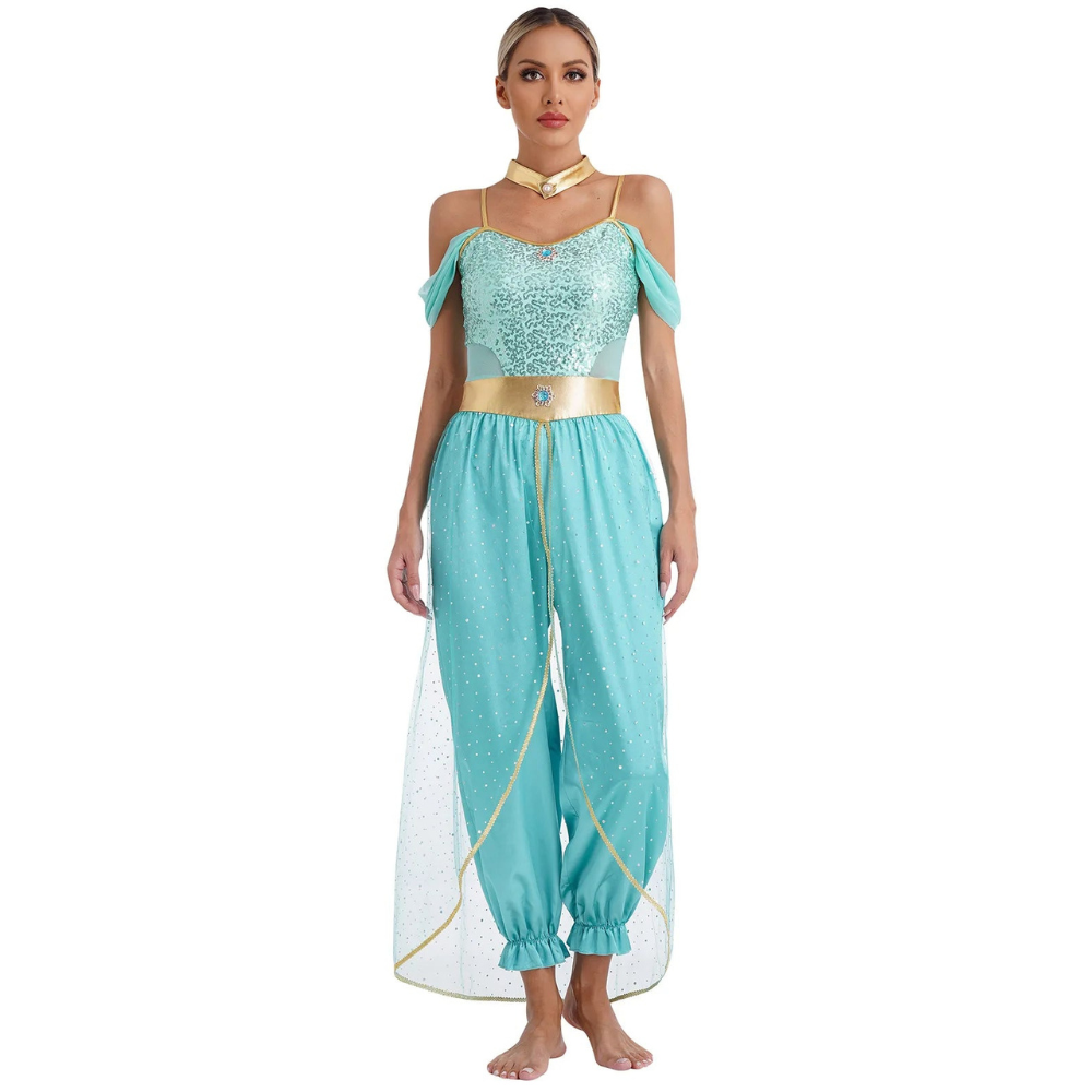 Women’s Princess Halloween Costume Jumpsuit | Off-Shoulder Harem Pants