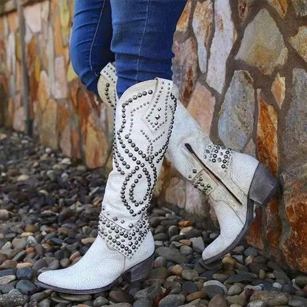 Women’s Studded Knee-High Cowboy Boots | Block Heel