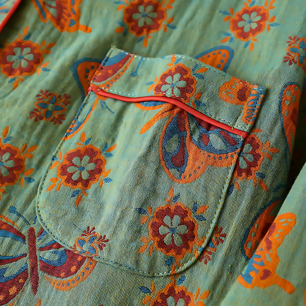 Women’s Butterfly Print Pajama Set | Button-Up