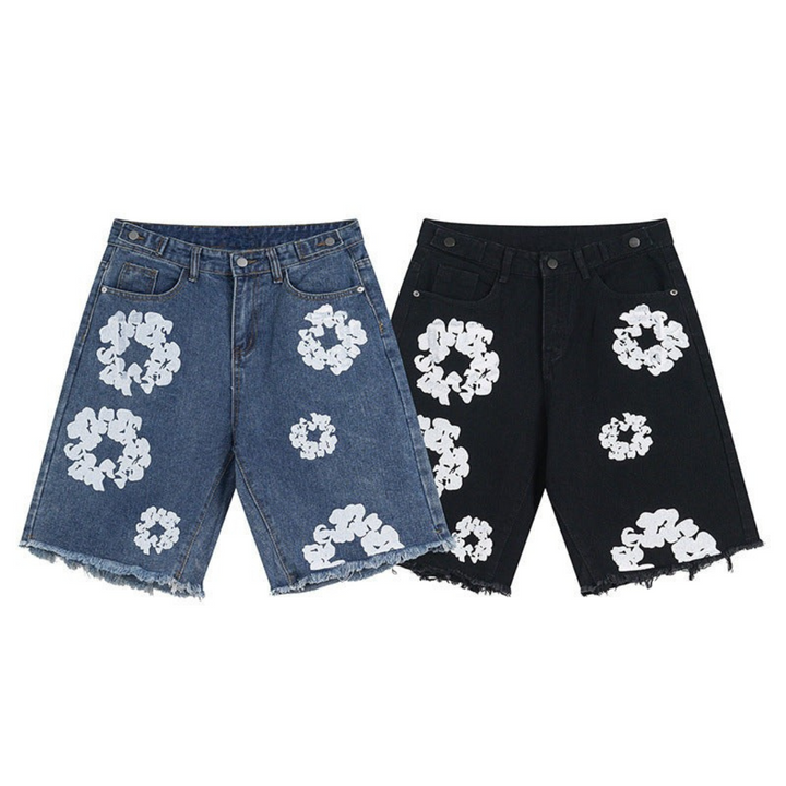 Men’s Floral Denim Shorts | Raw Hem