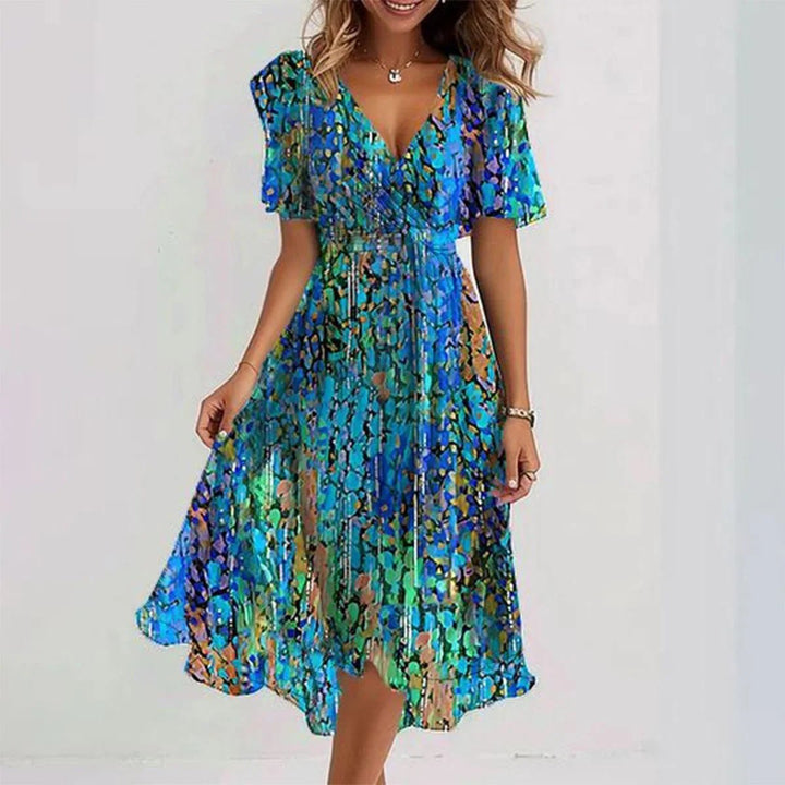 Women’s Printed V-Neck Dress | Midi