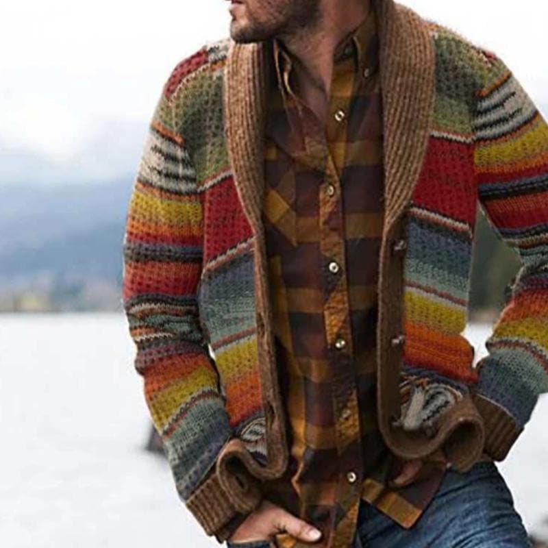 Men's Multicoloured Cardigan Sweater | Vintage Style