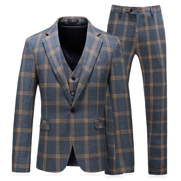 Alec - Men's Charcoal Three-Piece Suit with Checkered Design