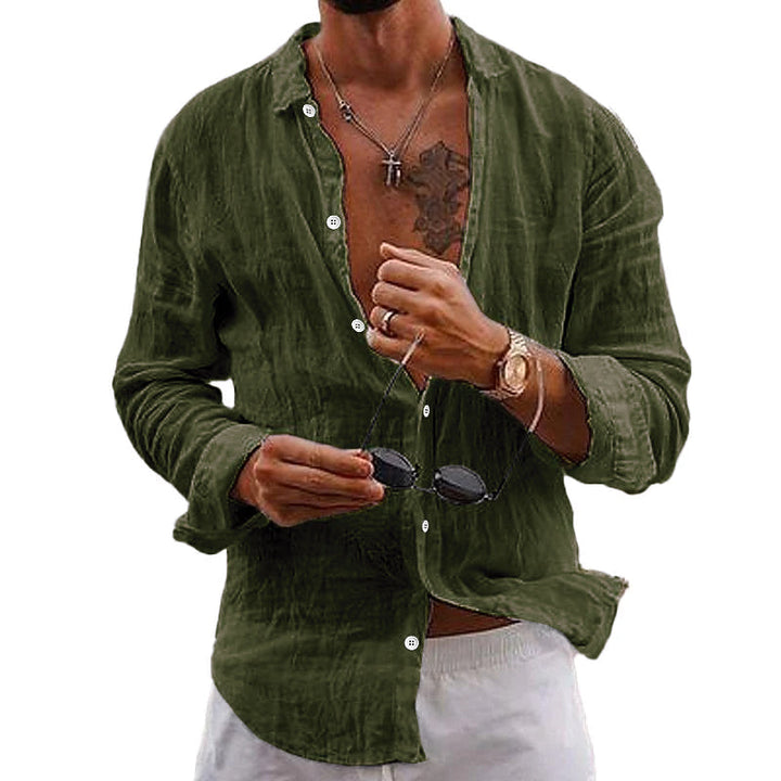 Jace - Men's Casual Solid Color Lapel Long-Sleeved Cotton Linen Shirt