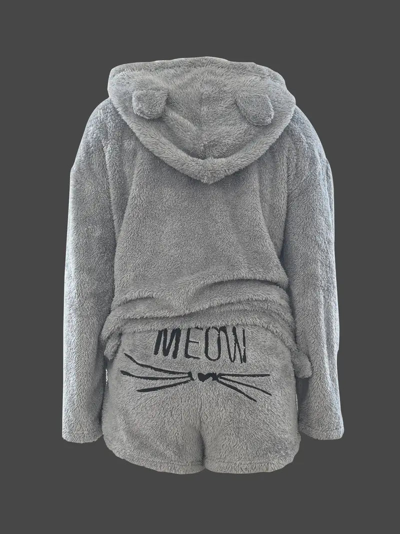 Women’s Pajama Set | Cat Print Hoodie & Shorts