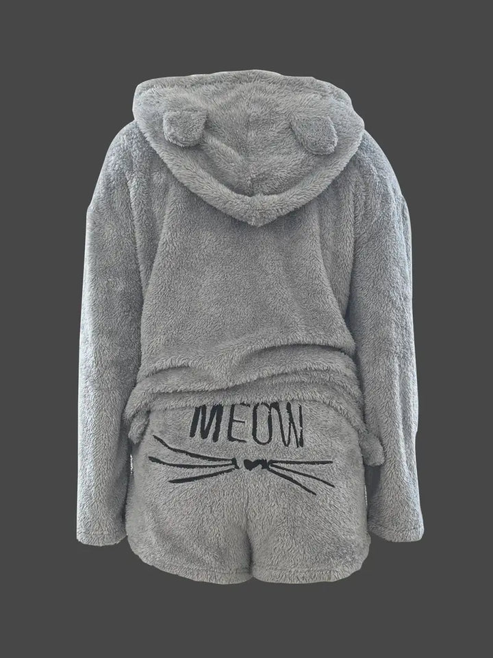 Women’s Pajama Set | Cat Print Hoodie & Shorts