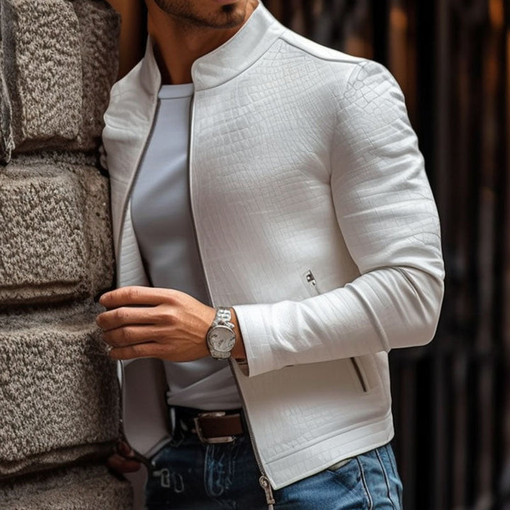 Gregor - Slim-fit Crocodile Print Leather Jacket