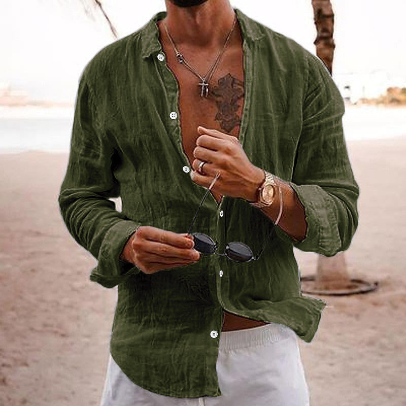 Jace - Men's Casual Solid Color Lapel Long-Sleeved Cotton Linen Shirt