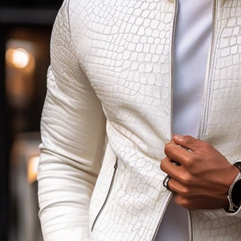 Gregor - Slim-fit Crocodile Print Leather Jacket