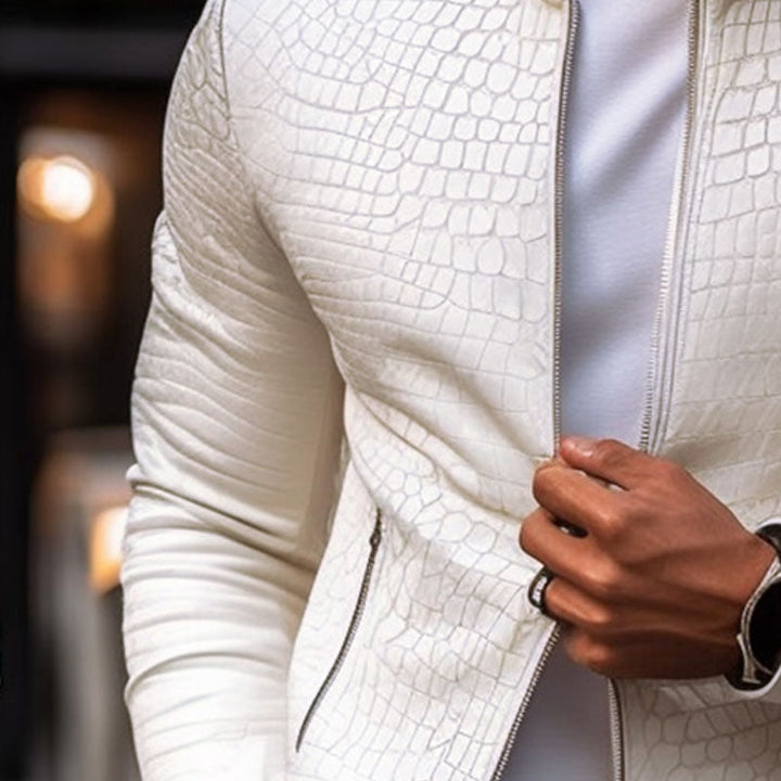 Gregor - Slim-fit Crocodile Print Leather Jacket