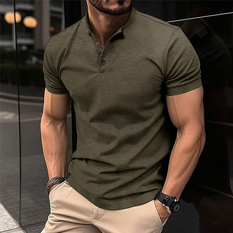 Elliot - Men's Solid Color Button Henley Neck Sports Polo Shirt