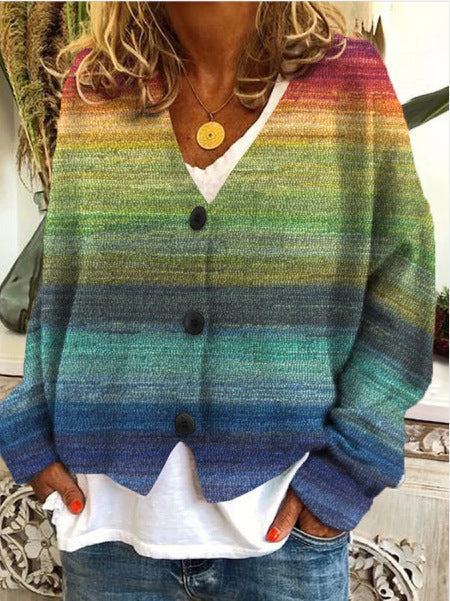 Women’s Striped Button Cardigan | Wave Knit