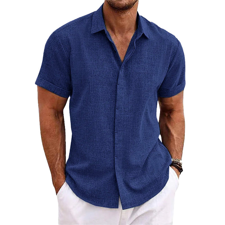 Felix - Men's Solid Color Lapel Short Sleeve Cotton Linen Shirt