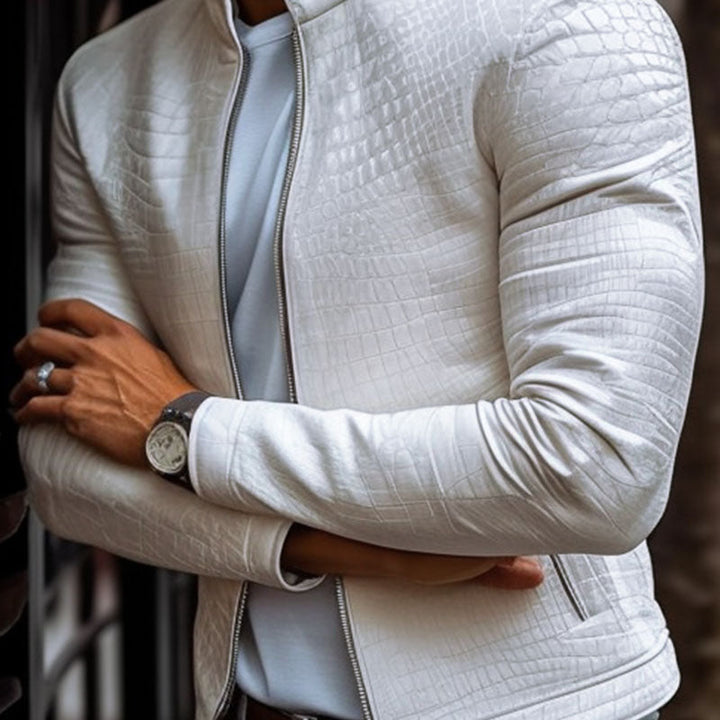 Gregor - Slim-fit Crocodile Print Leather Jacket