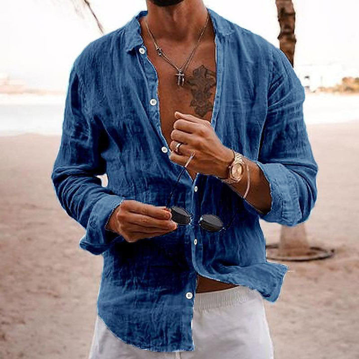 Jace - Men's Casual Solid Color Lapel Long-Sleeved Cotton Linen Shirt