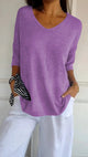 Women’s V-Neck Oversized Knit Top | Half Sleeve