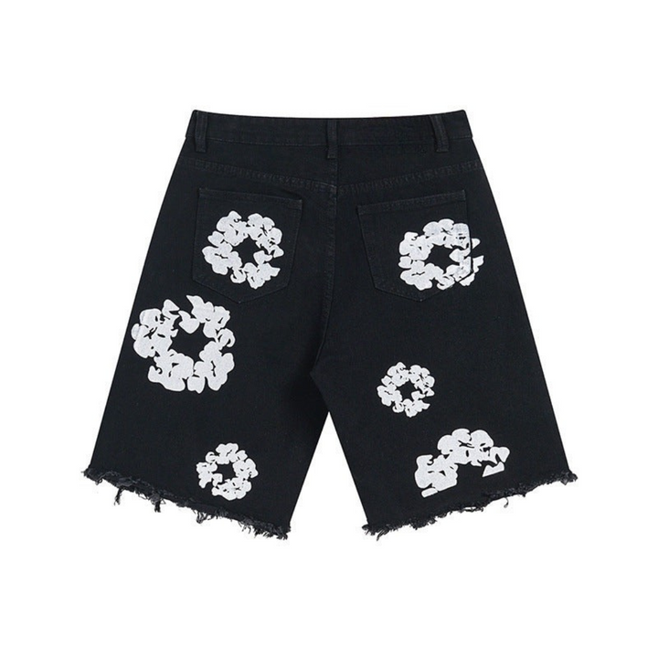 Men’s Floral Denim Shorts | Raw Hem