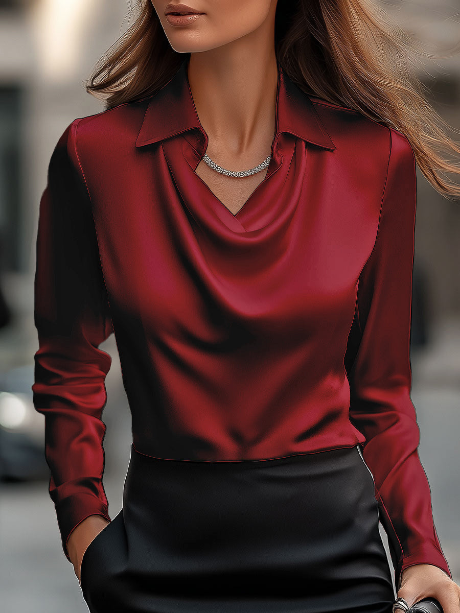 Women’s Elegant Draped Blouse | Long Sleeve