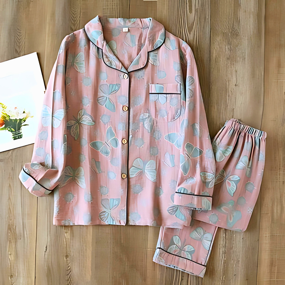 Women’s Butterfly Print Pajama Set | Button-Up