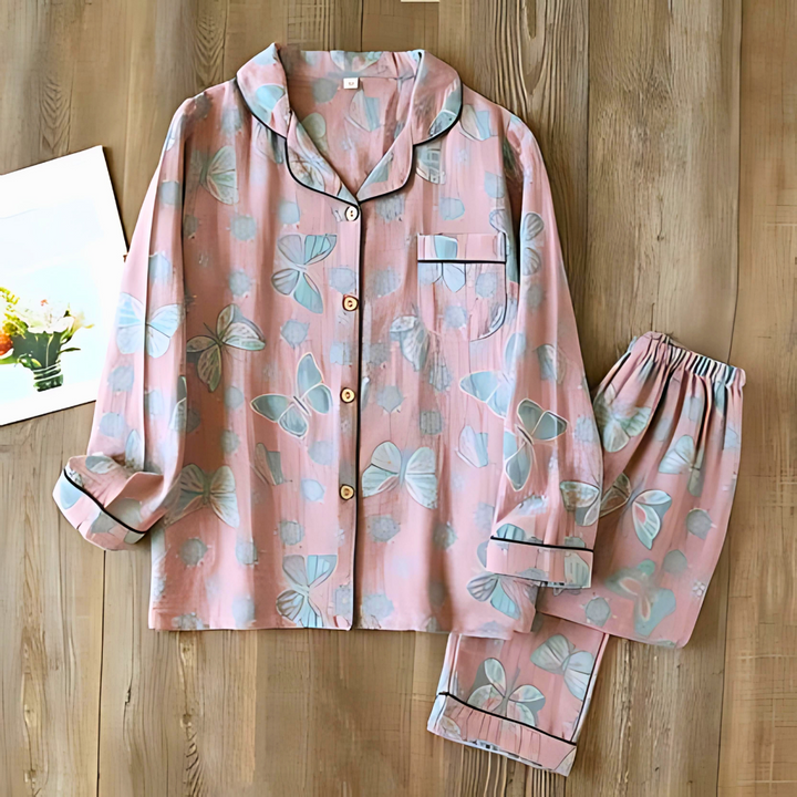 Women’s Butterfly Print Pajama Set | Button-Up