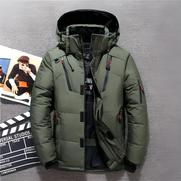 Men’s Puffer Jacket | Hooded Parka with Zipper Pockets