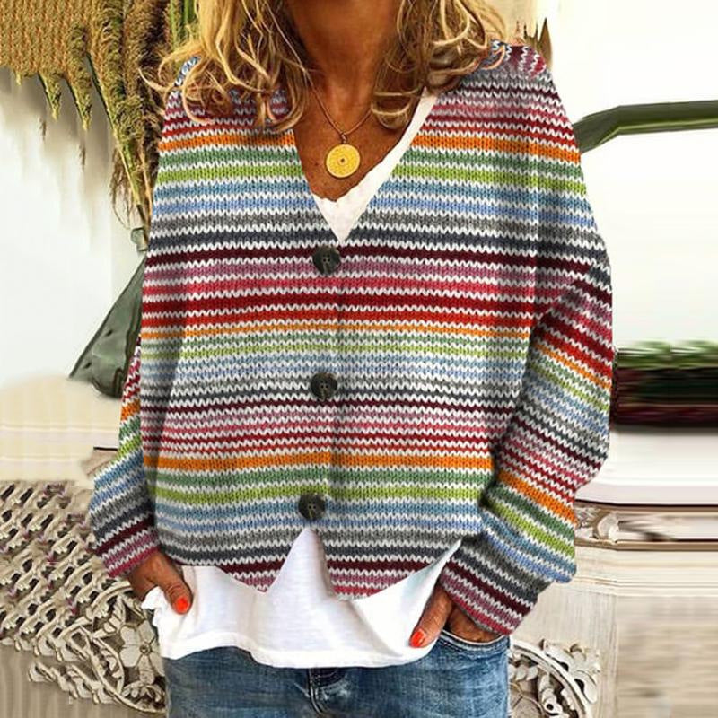 Women’s Striped Button Cardigan | Wave Knit