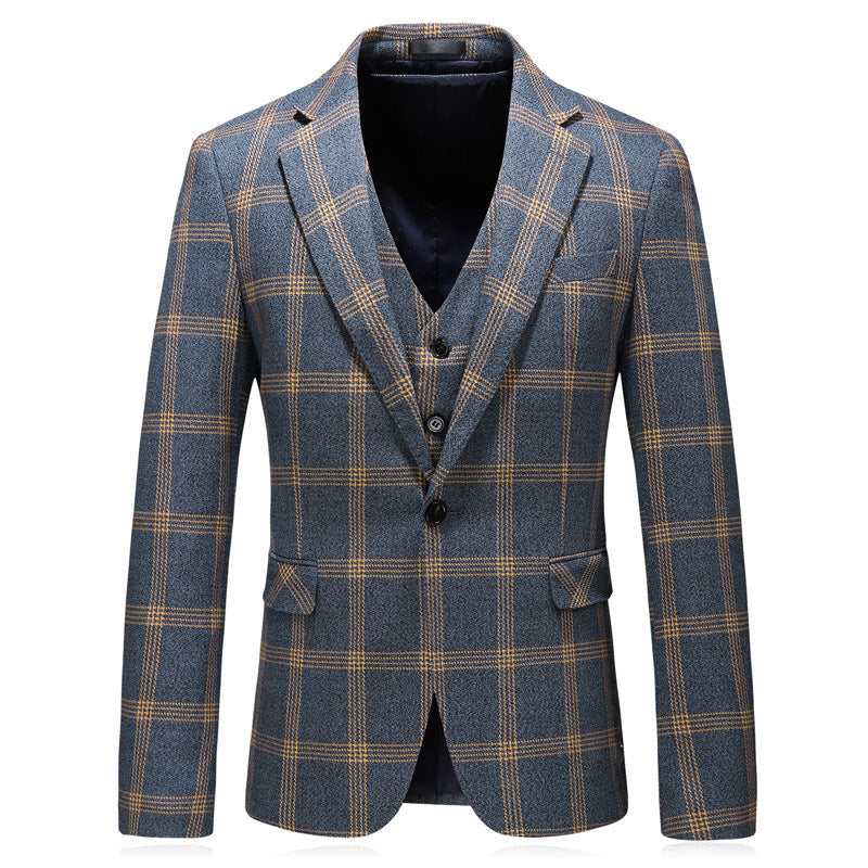Alec - Men's Charcoal Three-Piece Suit with Checkered Design