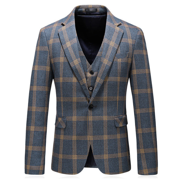 Alec - Men's Charcoal Three-Piece Suit with Checkered Design
