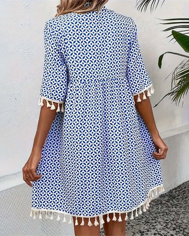 Women’s Printed Tassel Dress | Loose Fit