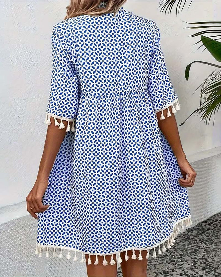 Women’s Printed Tassel Dress | Loose Fit