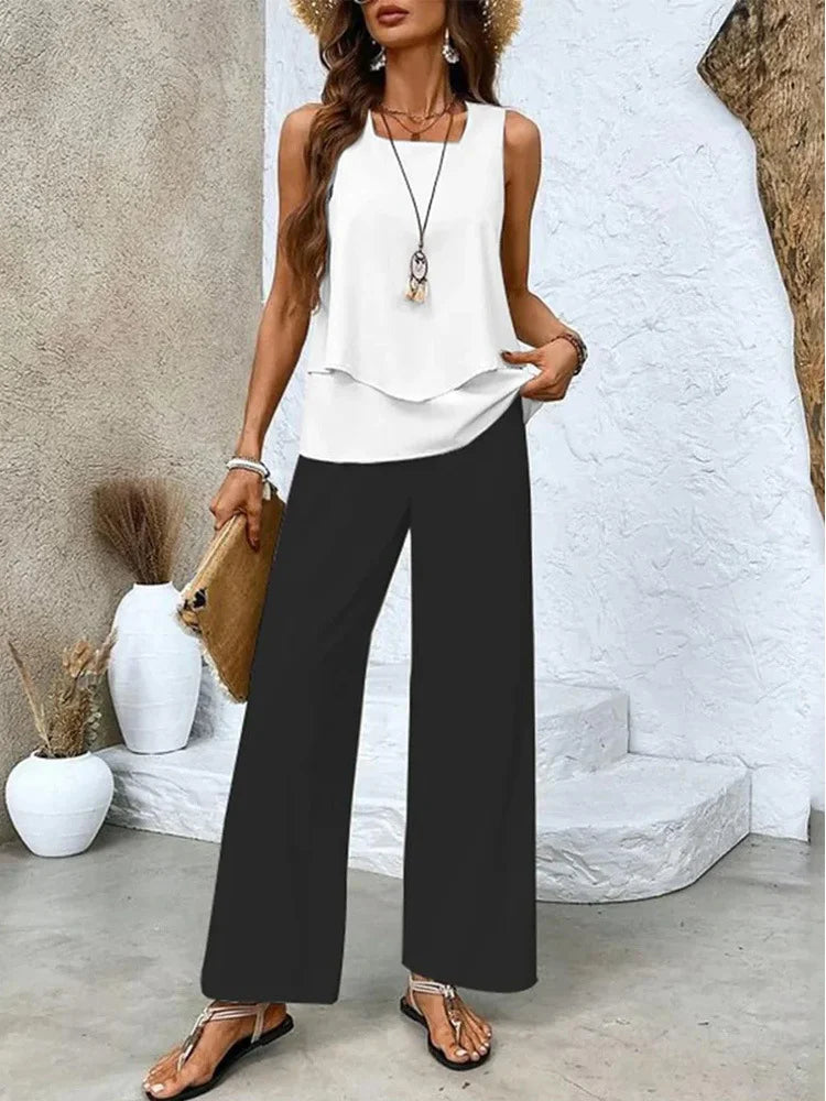 Women’s Sleeveless Summer Set | Wide Leg Pants